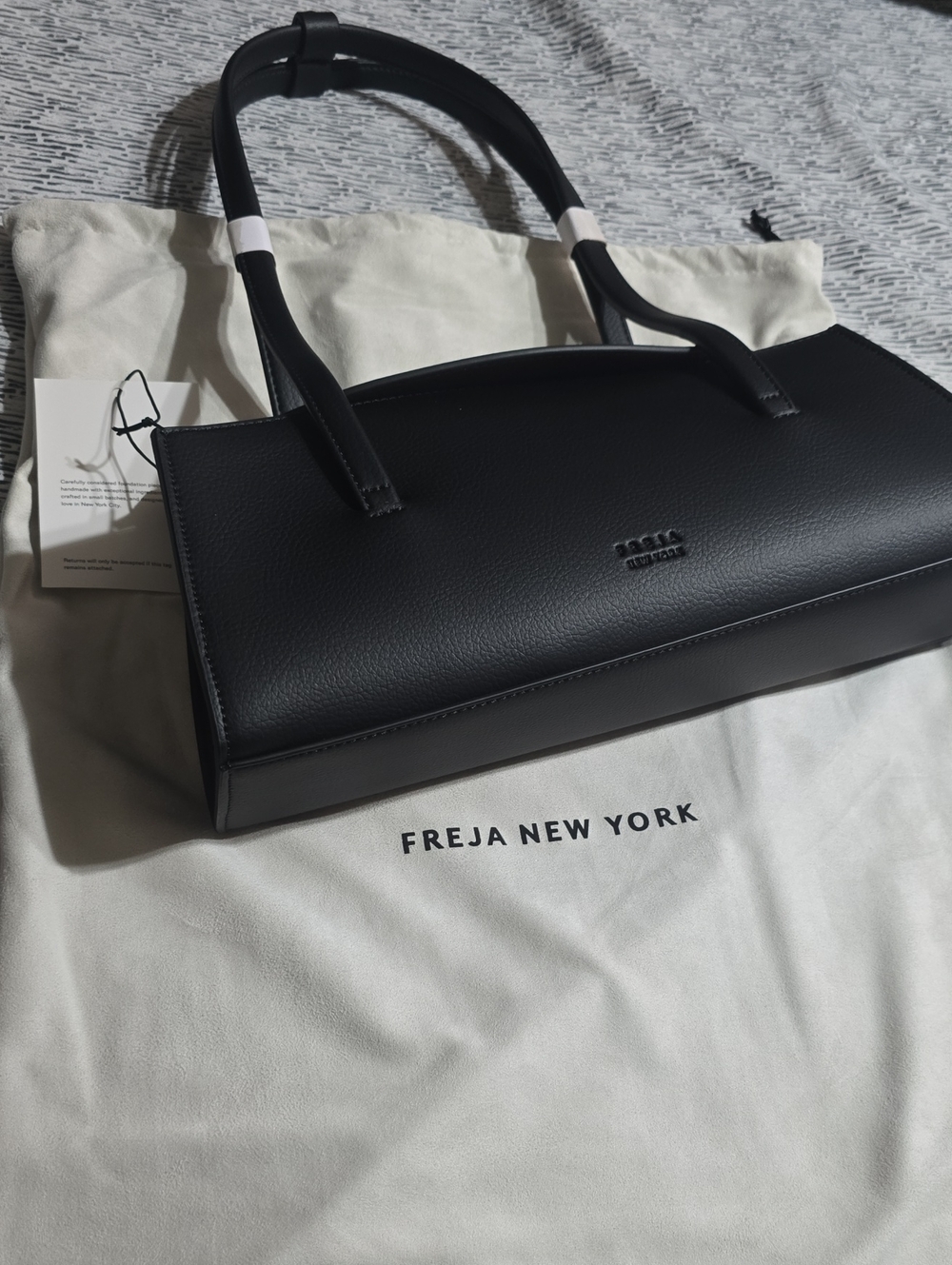 FREJA NEW YORK Caroline Bag - Pebbled Black Shoulder Bag with Thin Straps